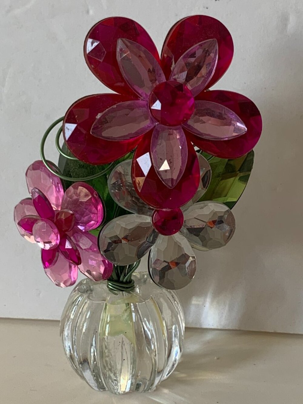 Ganz Crystal Expressions Acrylic & Metal Flower Arrangement Pink Gemstone Petal